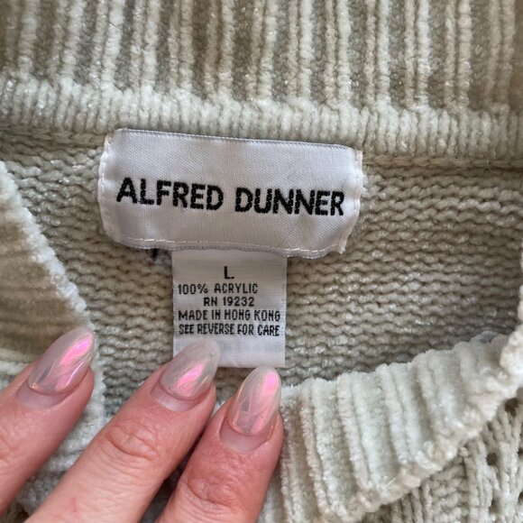 Vintage 90s Sage Green Chenille Sweater L Mock Neck Cable Knit Holiday Coquette - Picture 4 of 8